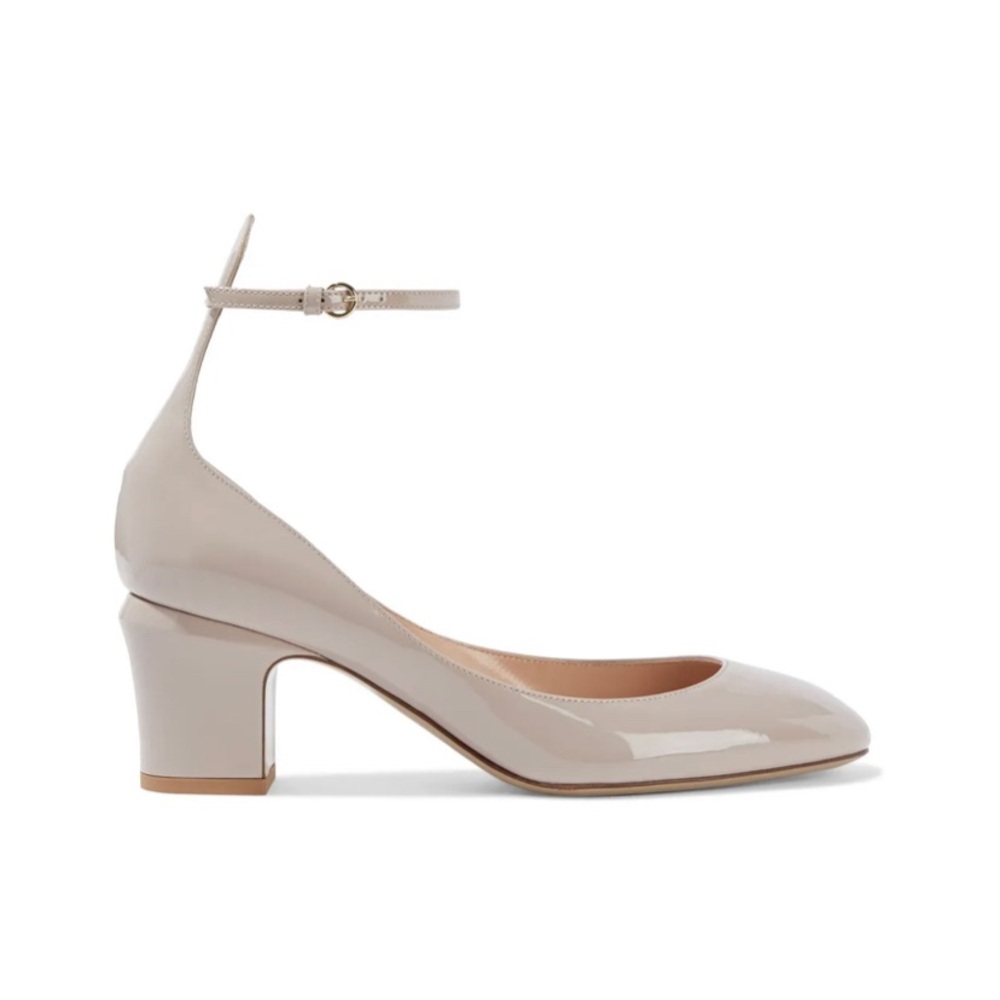 VALENTINO GARAVANI TANGO PATENT LEATHER ROUND TOE BLOCK HEELS Poudre 40.5